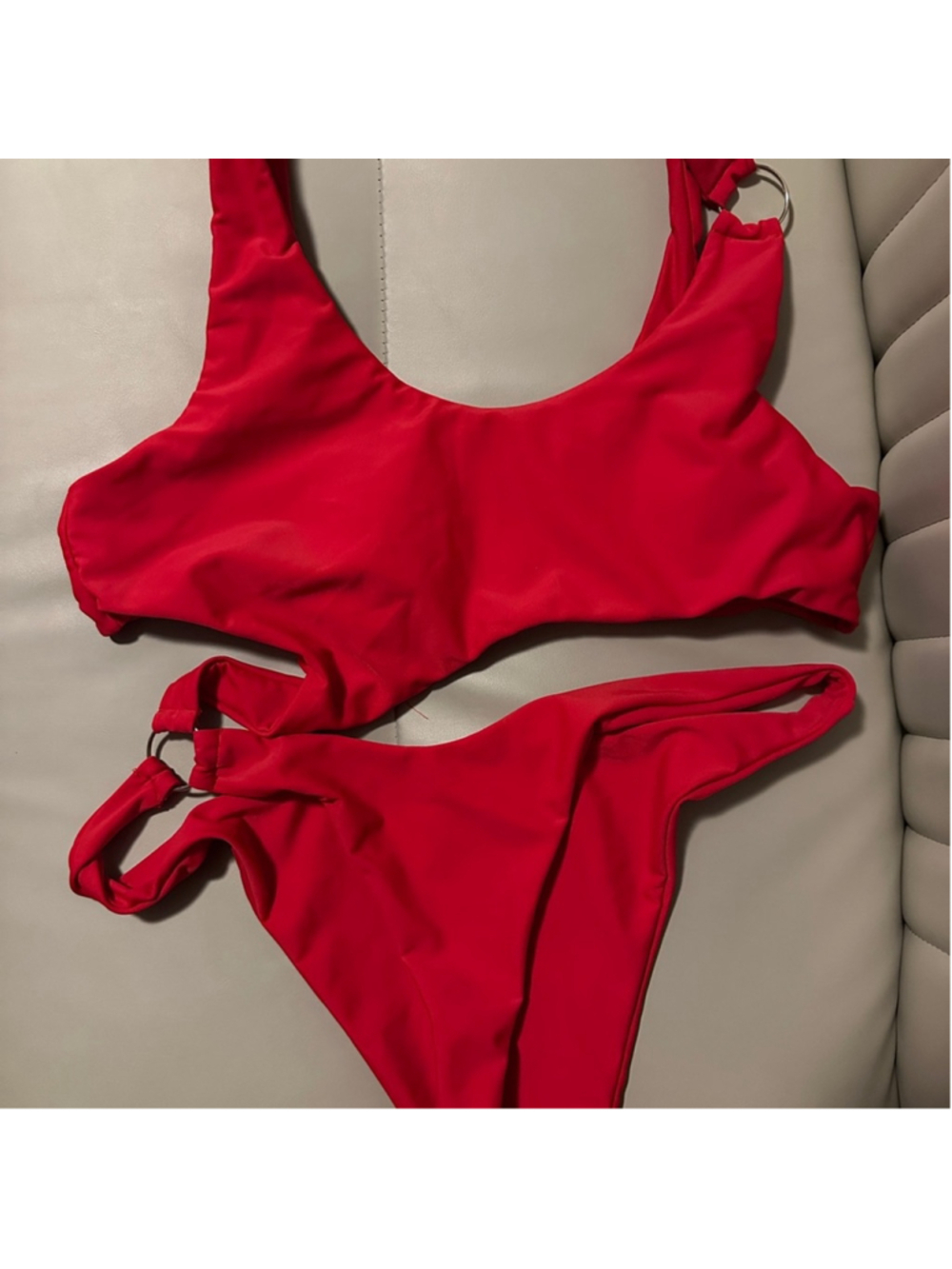 Womens Red Cutout Monokini Swimsuit Asymmetrical Ring Detail XL